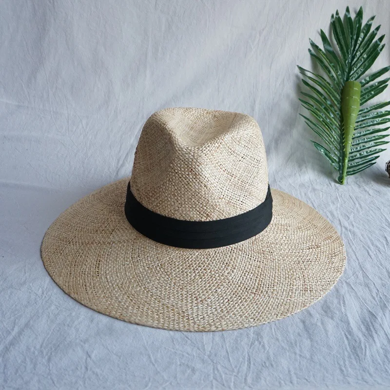 Wide Brim Straw Sun Hat for Women Panama Hat Natural Grass Beach Hat Formal Jazz Fedora Hat Church Performance Dance Hat Band