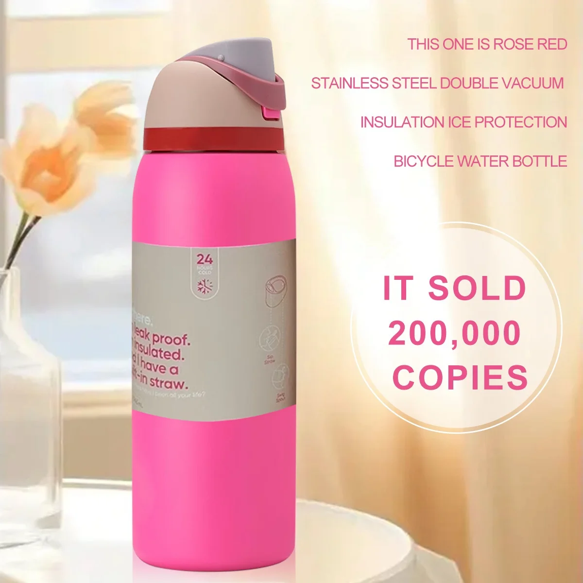 

Owalaa розово-красная изолированная бутылка для воды из нержавеющей стали с соломинкой, 32 унции, подходит для офисных работников, студентов, путешествий