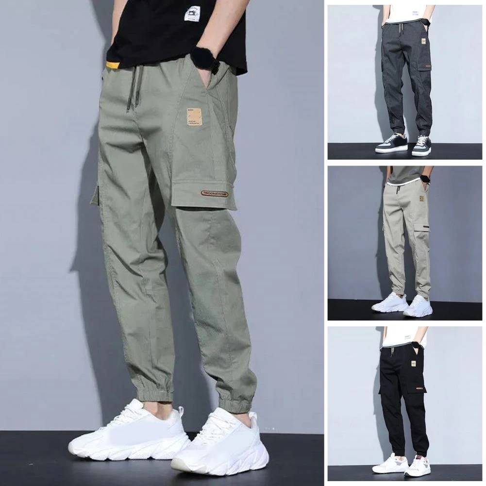 Men Pants Soft Fabric Multi Pockets Elastic Waist Spring Summer Cargo Pants Wear-resistant Jogger Trousers Simple Clothes