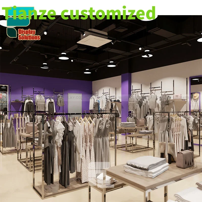 {Customized} factory custom metal display rack clothing store wooden display furniture fashion Lady boutique shop fittings a