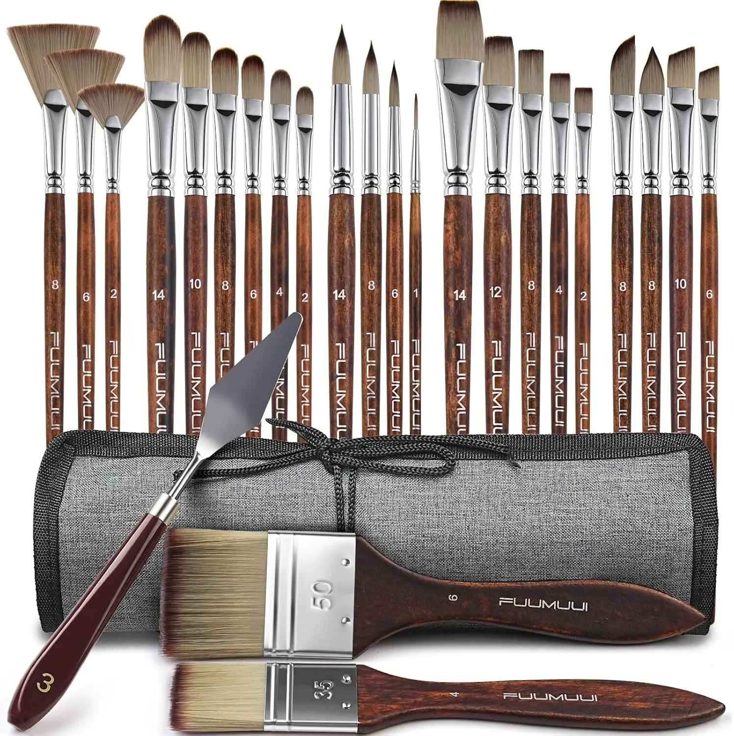 

25pcs Professional Paint Brush Set - 9 Shapes for Acrylic, Oil, Watercolor with Palette Knife & Canvas Roll
