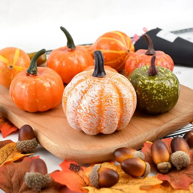 Small Pumpkins Miniature Pumpkins Pine Cones Acorns Maple Leaves Fall Home Decor Photography Props Realistic Artificial Pumpkins