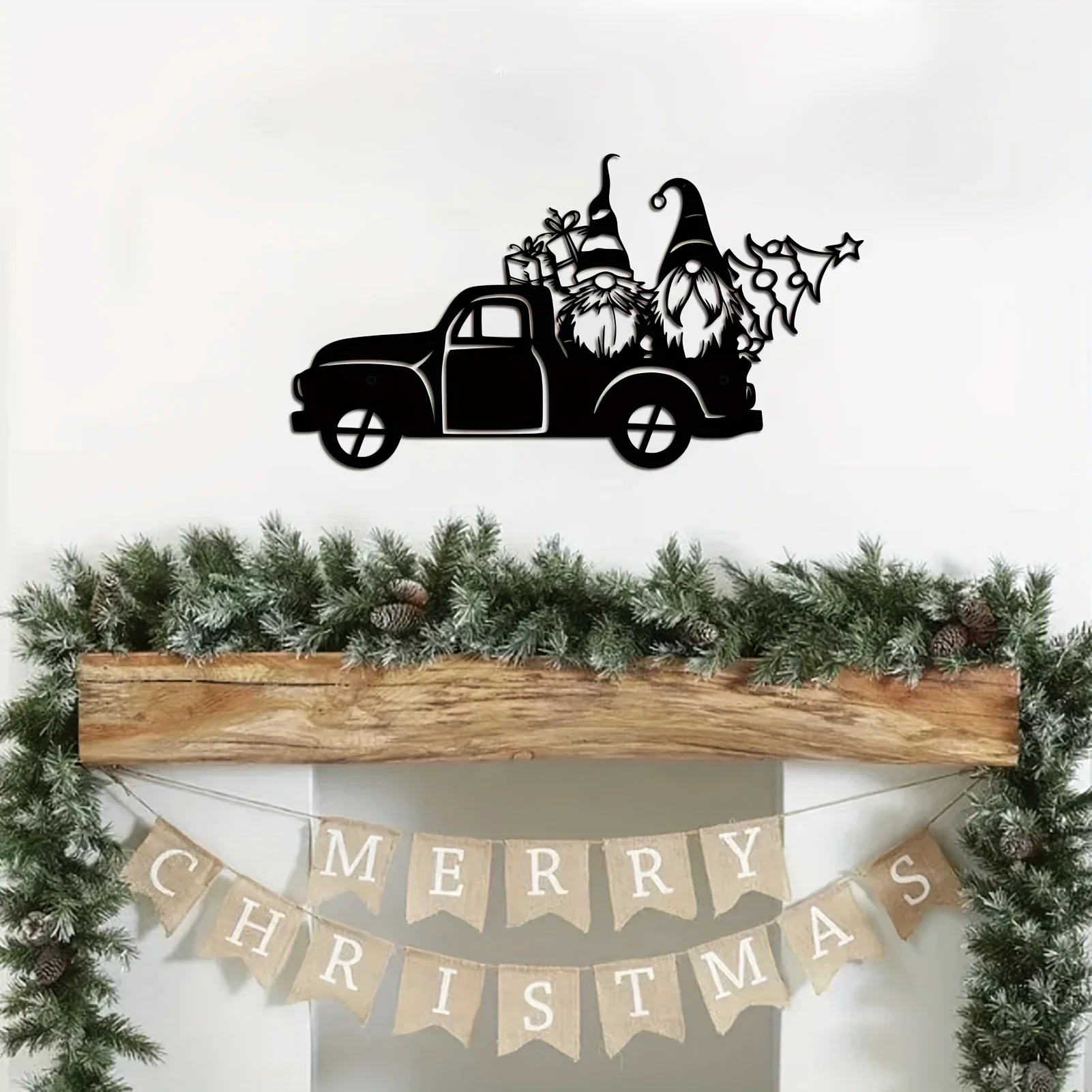 

Hello Young Santa Claus Pickup Truck Metal Wall Mounted Art Decoration Christmas Theme Art Decor Wall Hanging Bedroom Living Roo