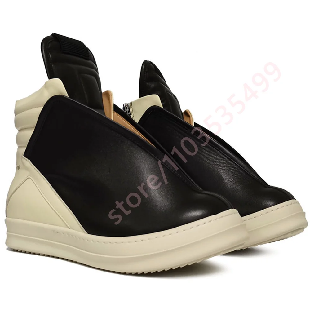 

2026 New Black and White Leather High Top Sneakers for Men Slip On Casual Shoes Fashion Streetwear Sneakers for Daily Wear