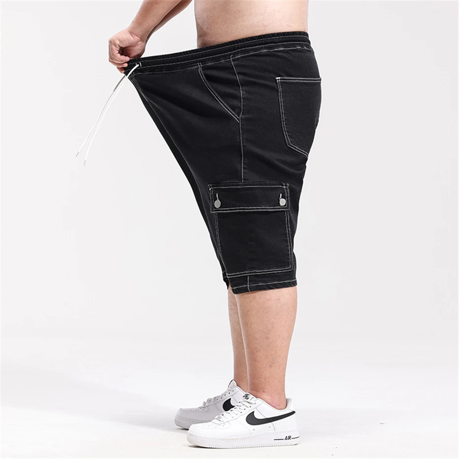 Black Denim Shorts Men Plus Szie 6XL Summer Jeans Shorts Baggy Cargo Shorts Fashion Elastic Waist Short Pants Male Big Size