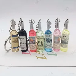 Creative Simulation Wine Bottle Keychain for Women Resin Car Keyring Bag Purse Pendant Bar Party Promotional Gift Handicraft