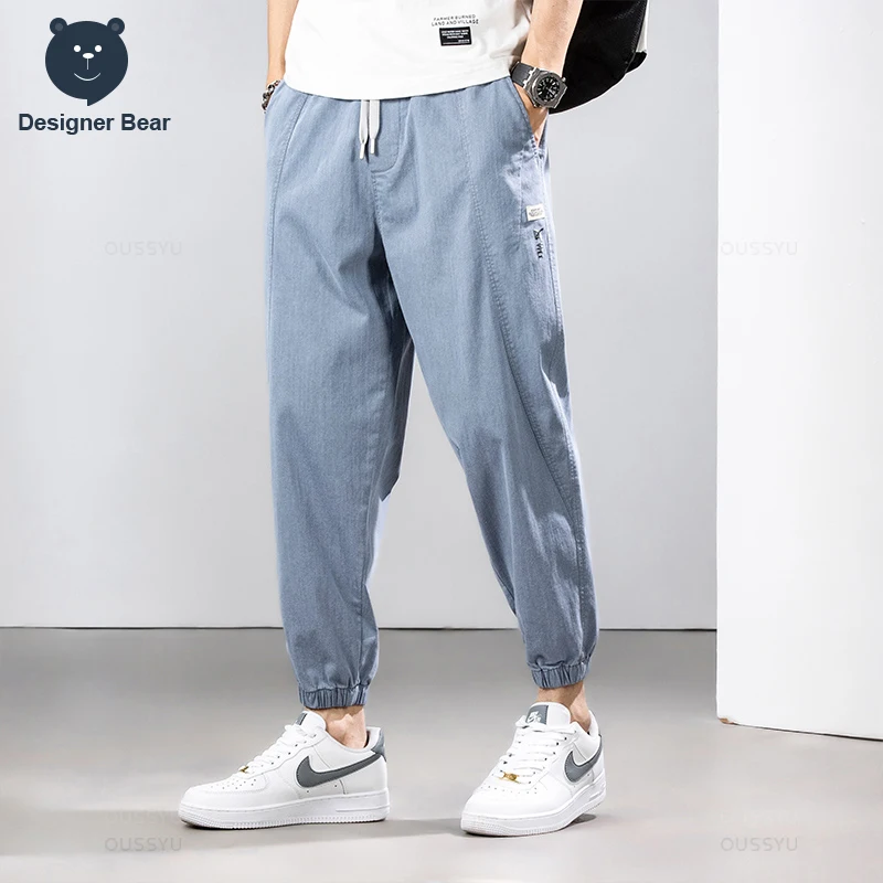 Pantalones Casuales de Verano para Hombre, de Algodón Elástico, Largos hasta el Tobillo, Estilo Cargo, Cintura Elástica, Holgados, Tipo Harem, Jogger, Bermuda, Pantalones Deportivos