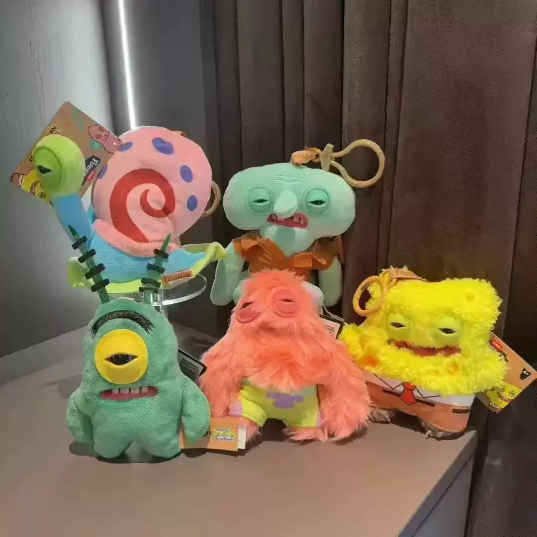 Original Fuggler SpongeBob Patrick Keychain Bag Charm for Backpack Decoration Soft Plush Doll Teeth Monster Ugly Cute Funny Toy