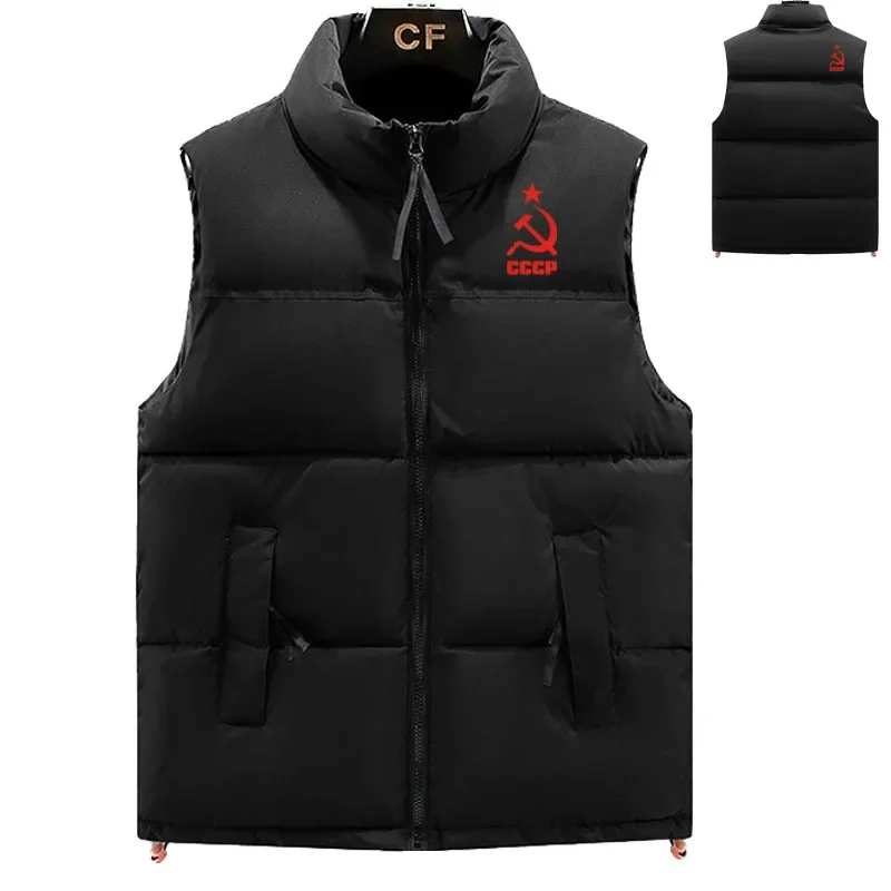 2023 Winter men\'s down jacket high-end men\'s cotton-padded jacket CCCP logo print color matching fashion casual down vest