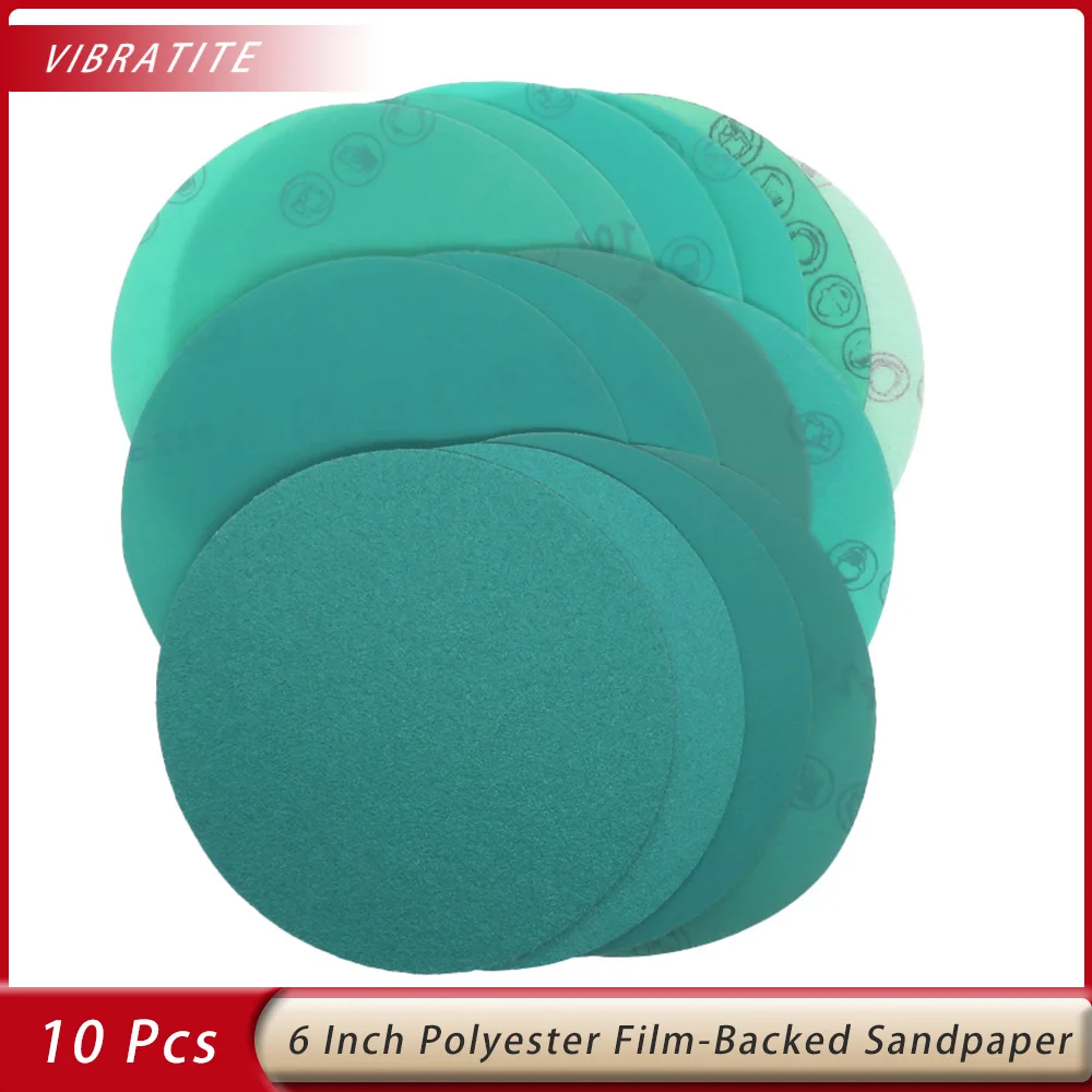 

6Inch Sanding Discs Wet Dry Polyester Film-Backed Green Line Hook and Loop Sandpaper for Automotive Paint Wood or Metal Grinding