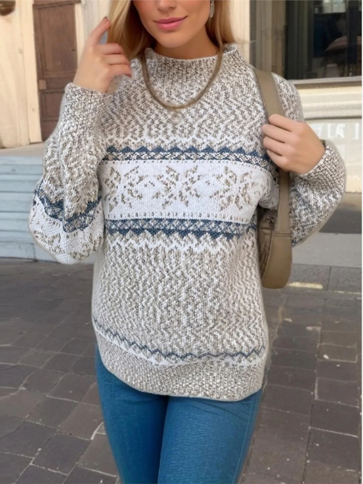 

Cisas High Collar Snowflake Sweater Cisas Turtlene Sweater aanil Long Sve Sweet Sle Acrylic Blend Knitted Sweater