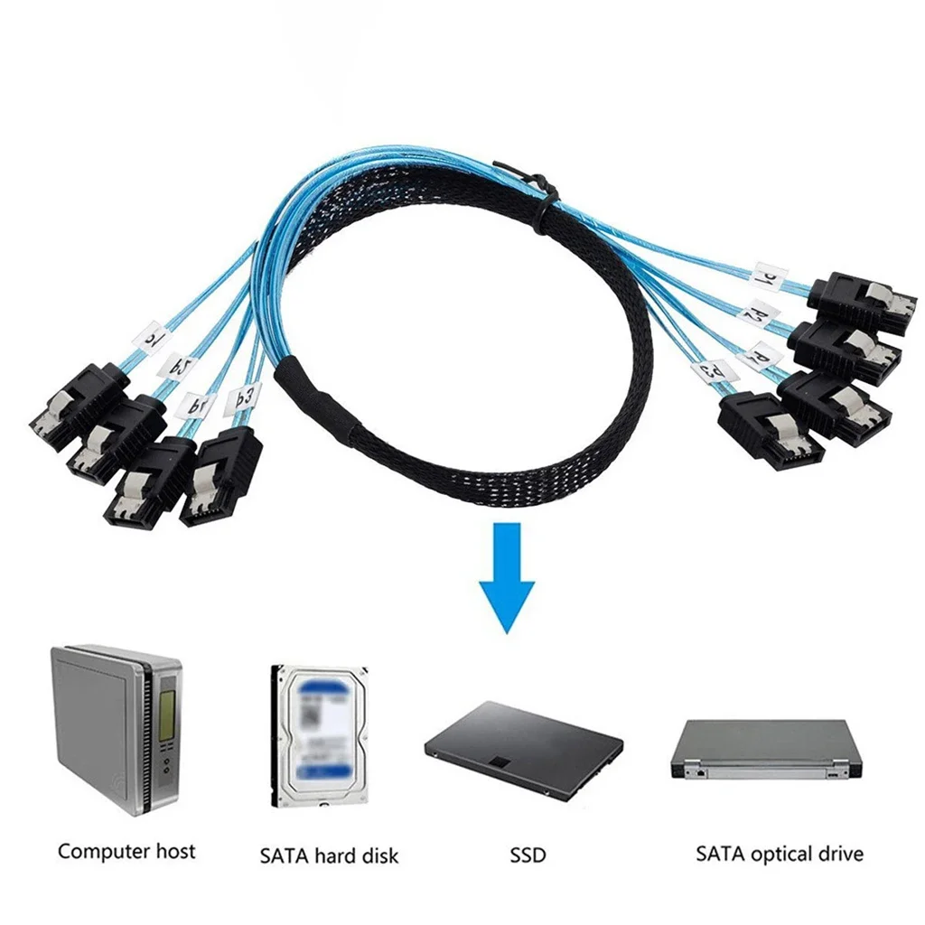 90/180 Degree 4/6/8 SATA to 4/6/8 sata 4.0 7p Female with Braided Mesh for Server Computer Host SSD SATA Hard Disk Adapter Cable