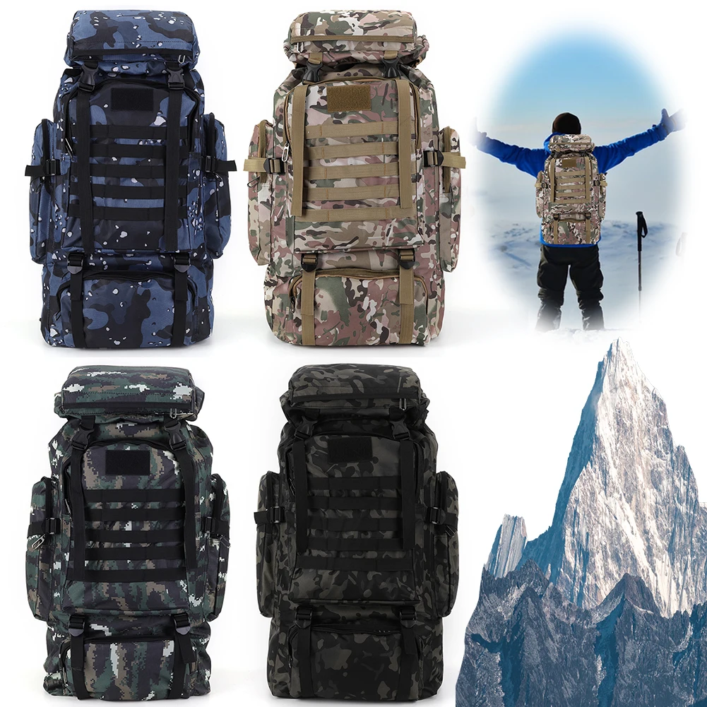 80L Mountaineering Backpack 600D Oxford Cloth Trekking Backpack Wear-Resistant Mountain Climbing Rucksack for Outdoor Sports