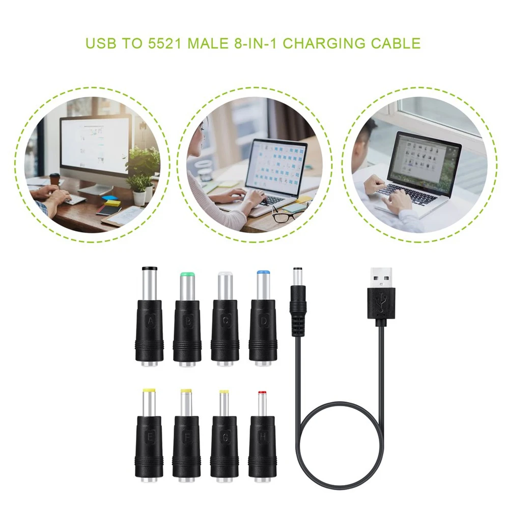 

DC Charging Power Cord USB To 5521 Multifunctional DC Interchangeable Plug Male 8 in 1 Charging Cable