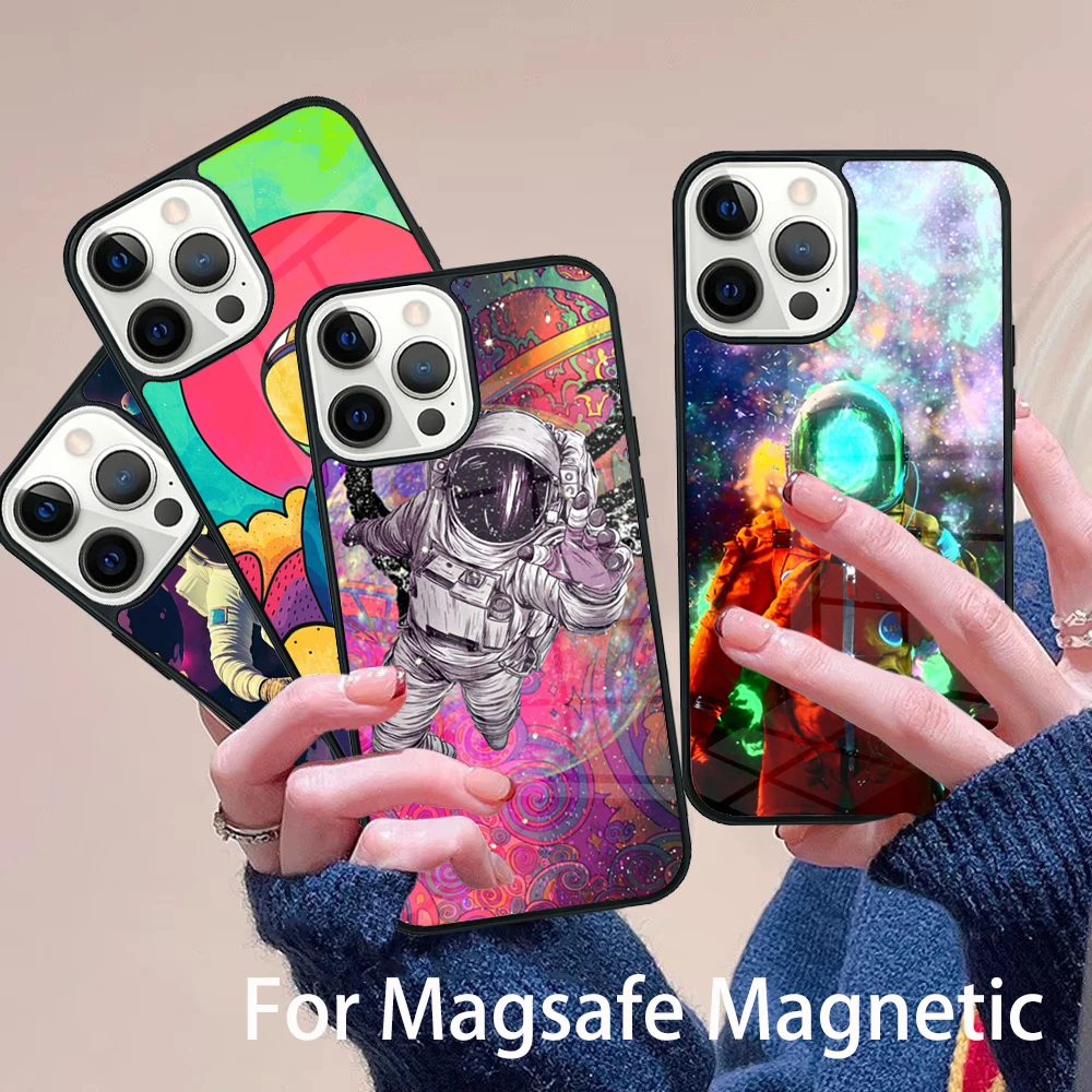 

colorful space astronaut Phone Case Magesafe Magnetic Wireless Charge Cover For IPhone 16 11 12 13 14 15 Pro Max Plus Mini