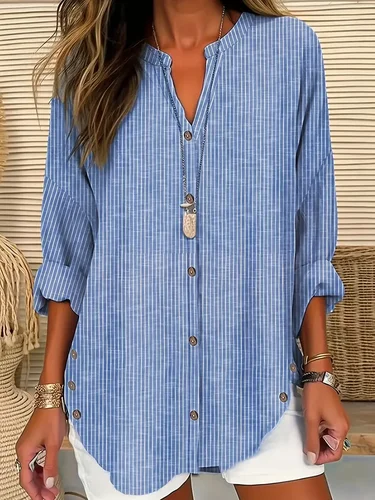 Blusa informal de talla grande 1XL-5XL para mujer, blusa lisa a la moda, Tops sueltos de Color sólido, blusa con cuello en V, camisa de manga larga