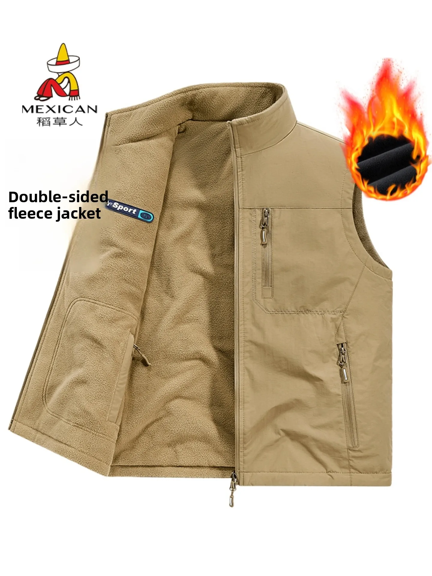 

Двусторонняя флисовая жилетка для мужчин, осенне-зимняя рабочая одежда, куртка с множеством карманов, полиэстер, нейлон, композитные материалы.