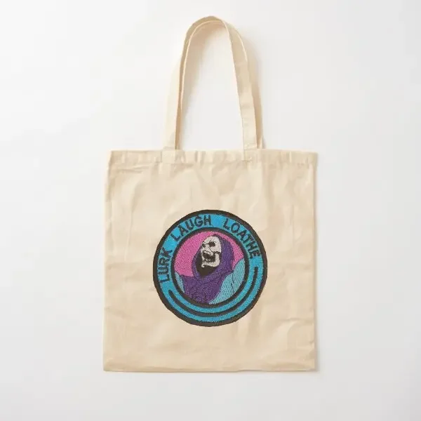 

Lurk Laugh Loathe Skeleton Sticker Cotto Canvas Bag Unisex Grocery Ladies Fabric Reusable Casual Tote Handbag Foldable Women
