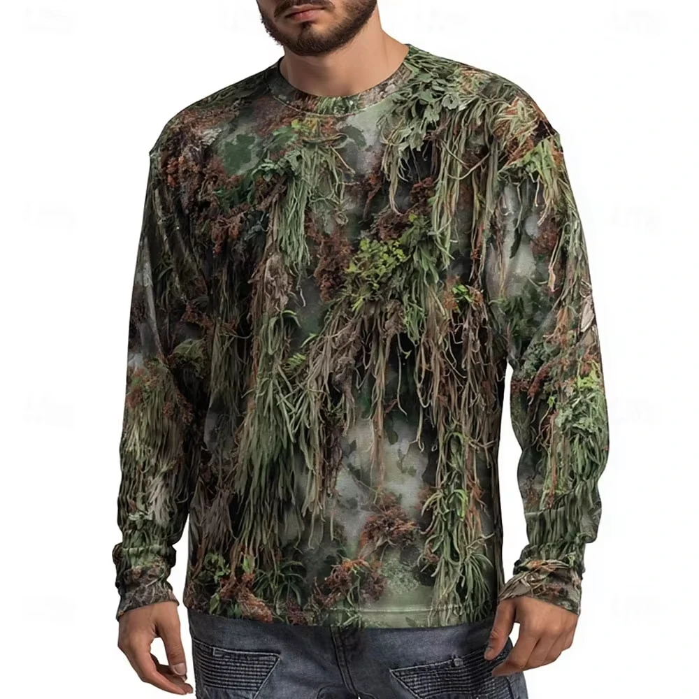Men's Camo Animal Print Long Sleeve,3D Graphic Crew Neck Shirt, Outdoor Street Style, Spring Summer Casual Tops,For Men Hunting view 2
