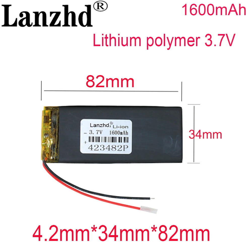 

1/2/4Pcs 423482 3.7v 1600mah lithium polymer battery 3 7V li po ion lipo rechargeable batteries for dvd GPS navigation