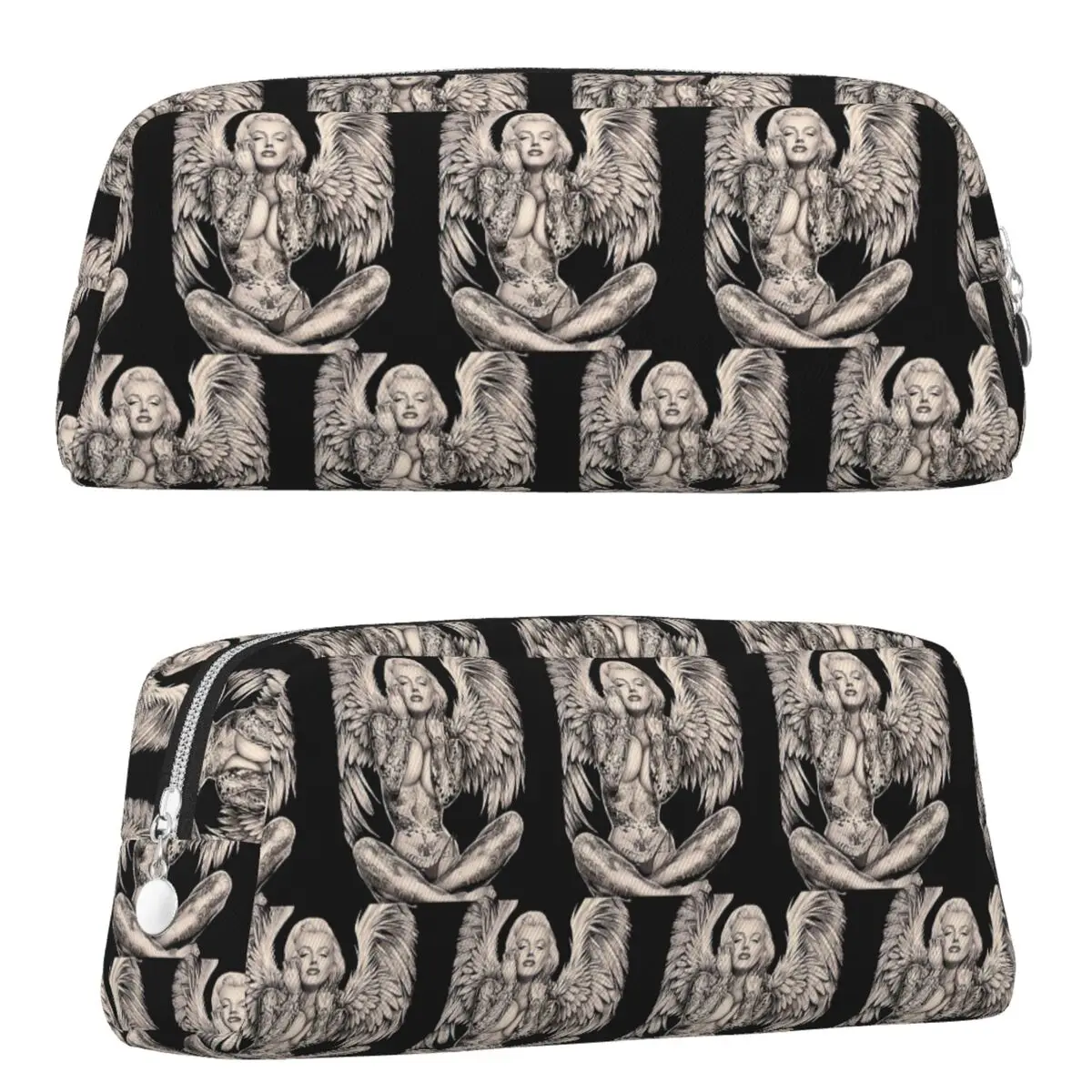 Marilyn Vintage Abstract Tattooed Angel Pencil Cases for Student School Pen Box Pencil Bag Pencil Pouch Storage Stationery