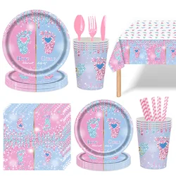 Disposable Tableware Set for Gender Reveal Party, Plate and Napkin, Tablecloth, Decorations Supplies, Baby Shower, Boy or Girl