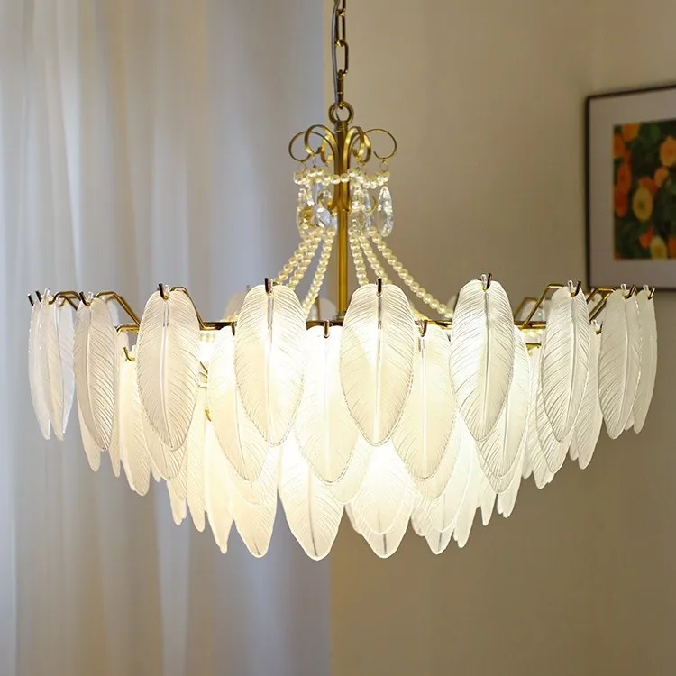 Living room, lamp French, light luxury, crystal, retro, pearl