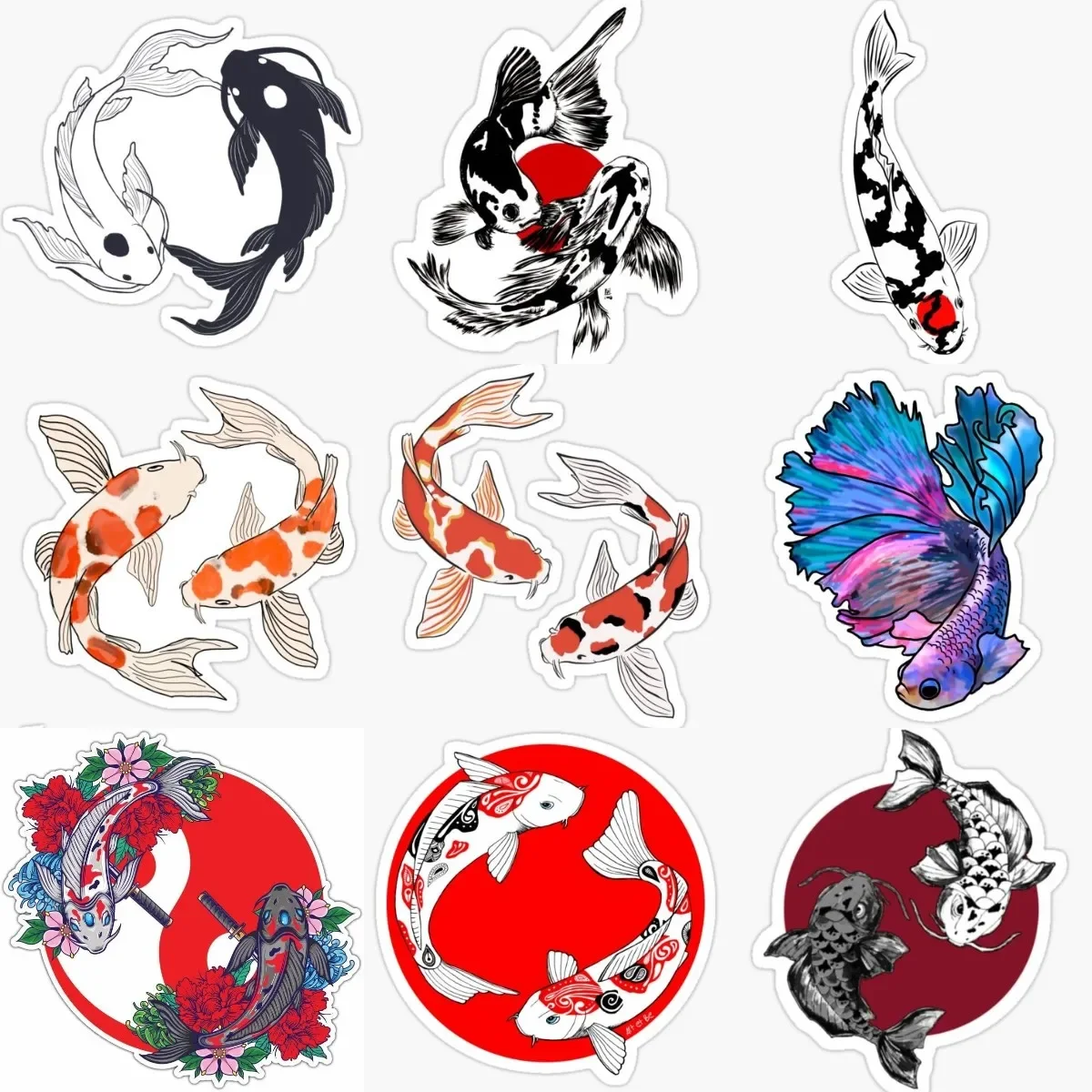 

Red Black White Koi Carp Fish Yin Yang Emblem Creative PVC Sticker for Decorate Motorcycle Room Car Window Van Wall Glass Table