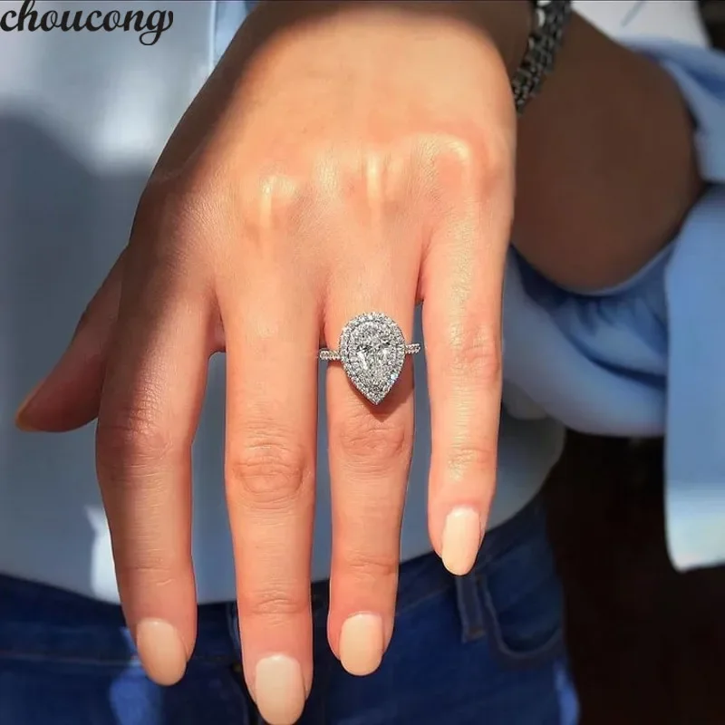 

Кольцо обещание в виде капли воды choucong, кольцо из стерлингового серебра 925 пробы с искусственным кубическим цирконием AAAAA, обручальные кольца для женщин, свадебные украшения, подарок