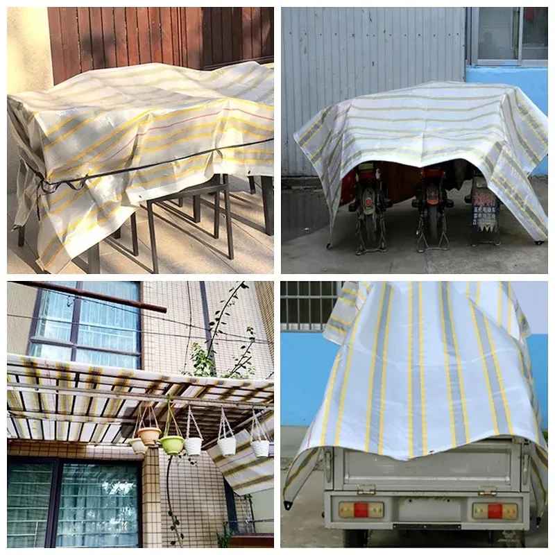 Large Tarpaulin Waterproof Rain Shelter Awning Summer Tarp Durable Canopy Patio Backyard Garden Outdoor Rain Cover Yellow Stripe