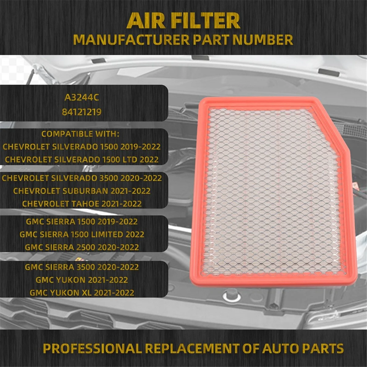 A3244C 84121219 Engine Air Filter for Chevrolet Silverado Suburban Tahoe/Gmc Sierra Yukon Xl /Cadillac Escalade EsvJADD