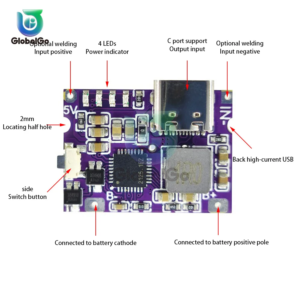 Tipo-C USB 5V 3.1A Boost Converter modulo di alimentazione Step-Up IP5310 accessori per Power Bank mobili con interruttore indicatore LED