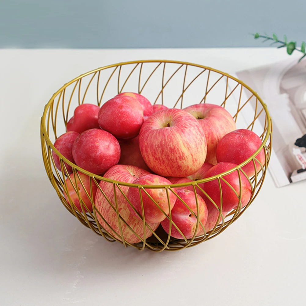 

Golden Fruit Basket Kitchen Decor Candy Bowl Berry Storage Container Refrigerator Dish Banana Iron Wire Mesh Desk Organizer