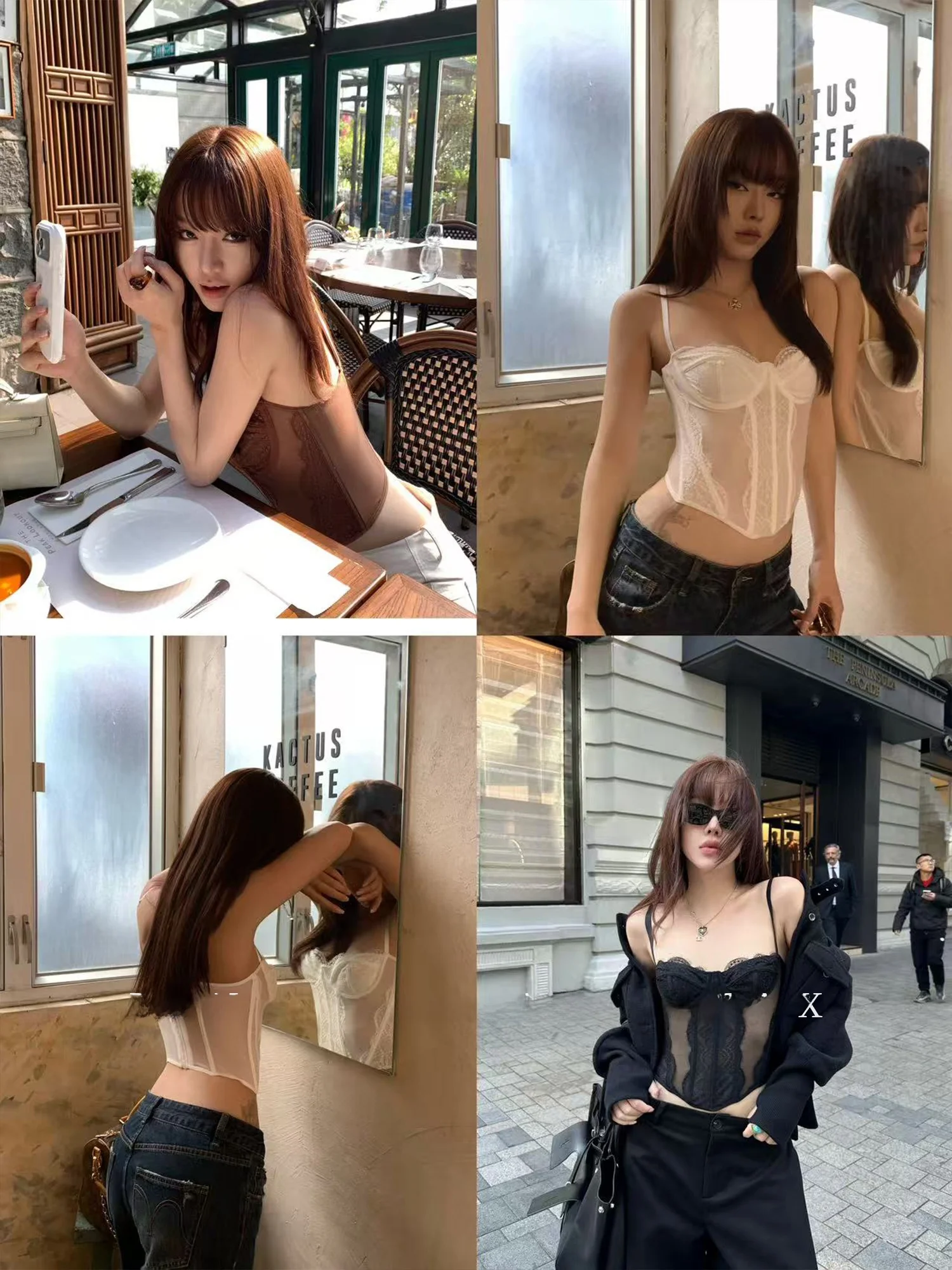 

Falin X Lace Fibone Strap Vest Women Spring Base Bal Svel American Hot Girl Slim Fit Top U-ne Elastic Close Fit