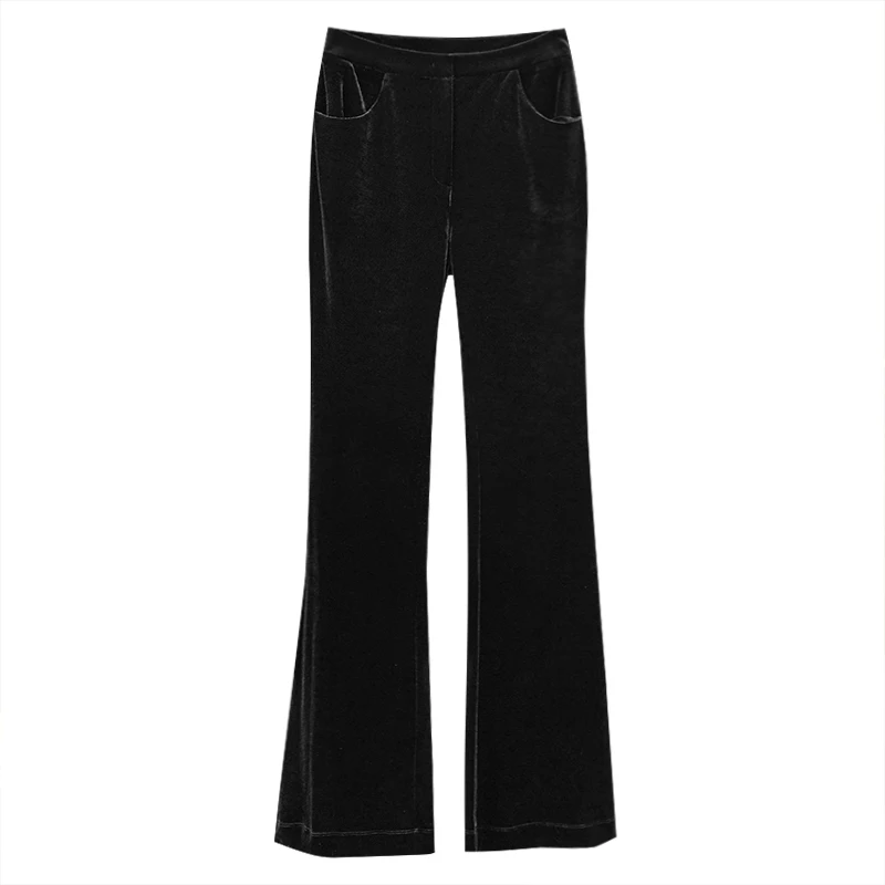 

GGHK Velvet Fabric Micro Flare Women's Pants Solid Color High Waist Thin Fashion Women's Long Pants Casual Women's Pants