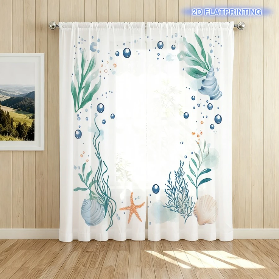 2PCS Digital Print Sheer Curtain, Bubble Seaweed, Whimsical Fantasy Window Curtains for Living Room Bedroom Home Decor