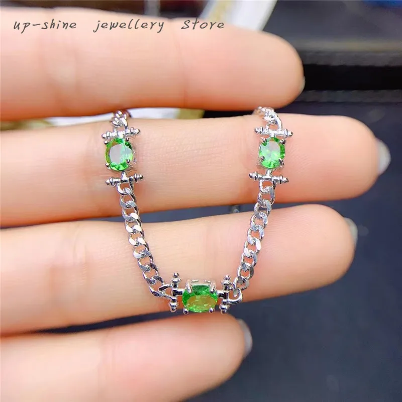 

New Fashion 925 Silver Electroplated 18k Gold Inlaid Natural Tsavorite Bracelet, Women's Jewelry, Wedding Accessories