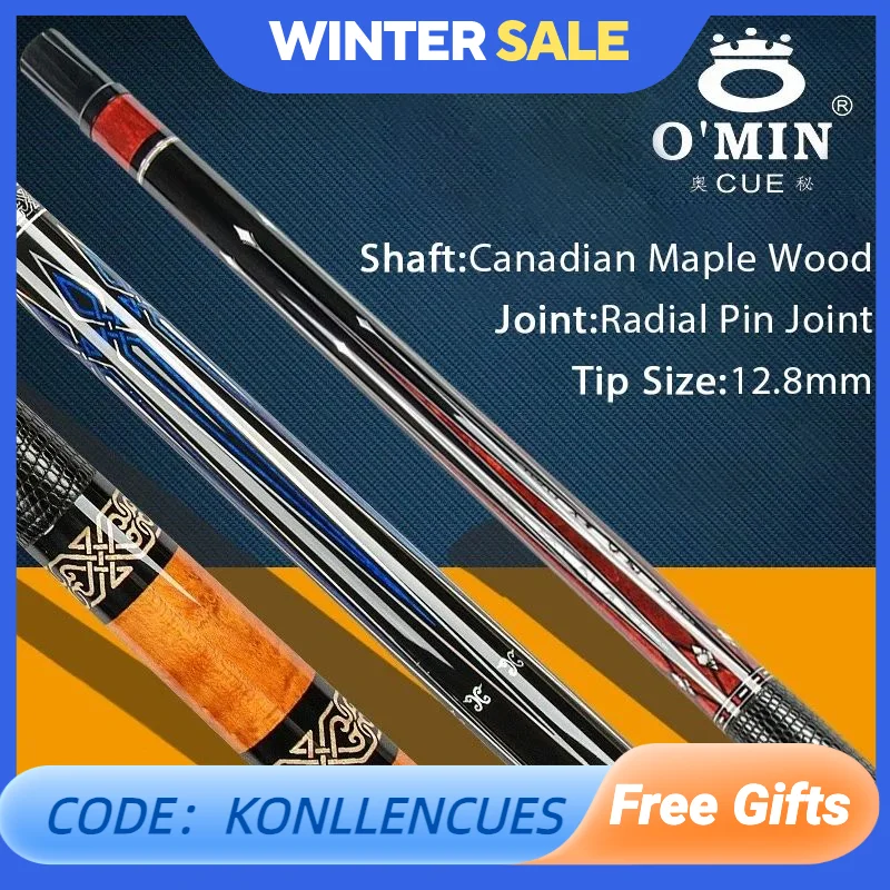 OMIN-XF-C1-5 Billiard Pool Cue, 12.8mm Tip, Leather Grip, Adjustable Weigh Bolt, Stick Kit with Extension Radial Pin