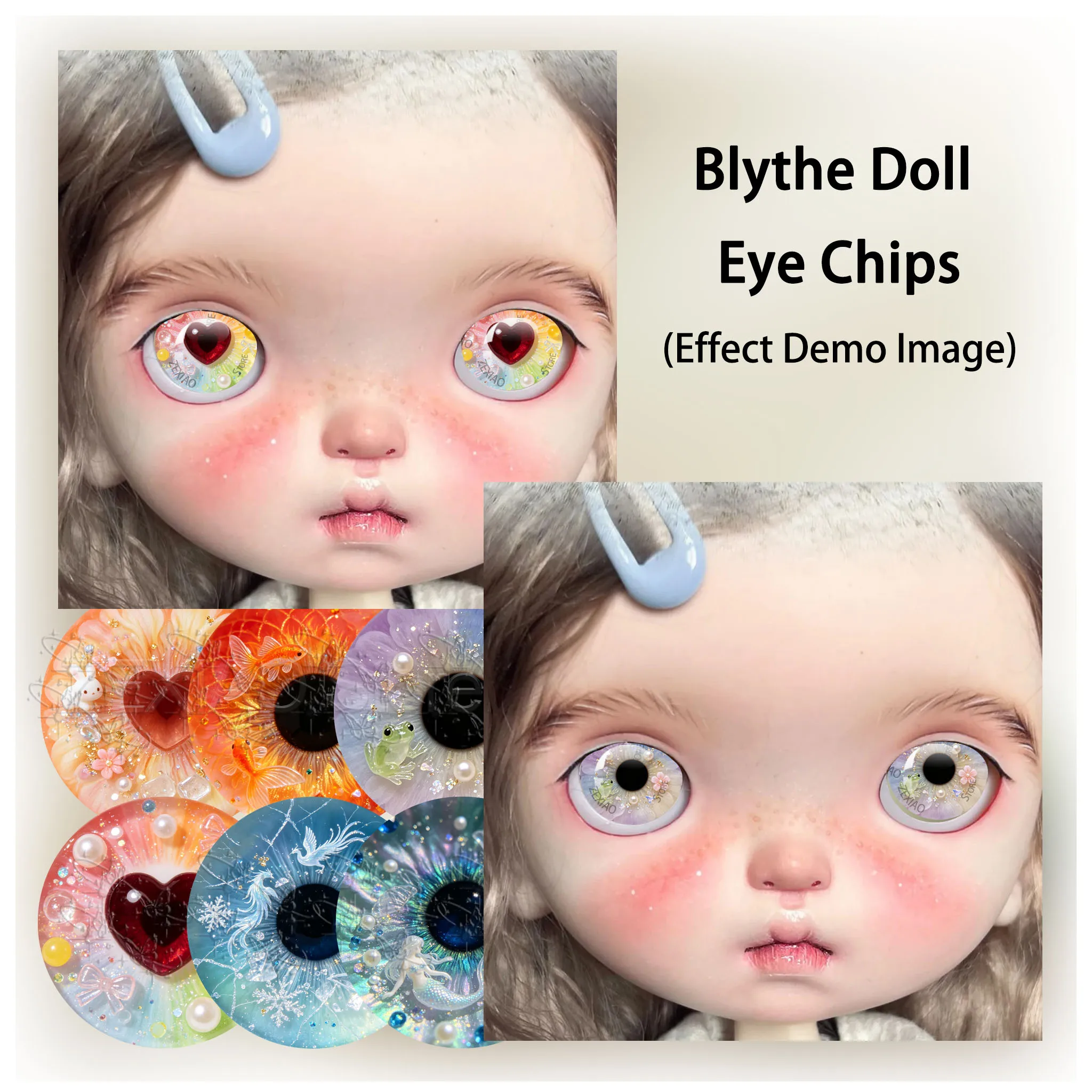 Sweet Fantasy Printed Glass Doll Eyes Chips Heart Mermaid Bunny Snowflake Pattern Glass Cabochon Eyes BJD Eye Accessories MS017