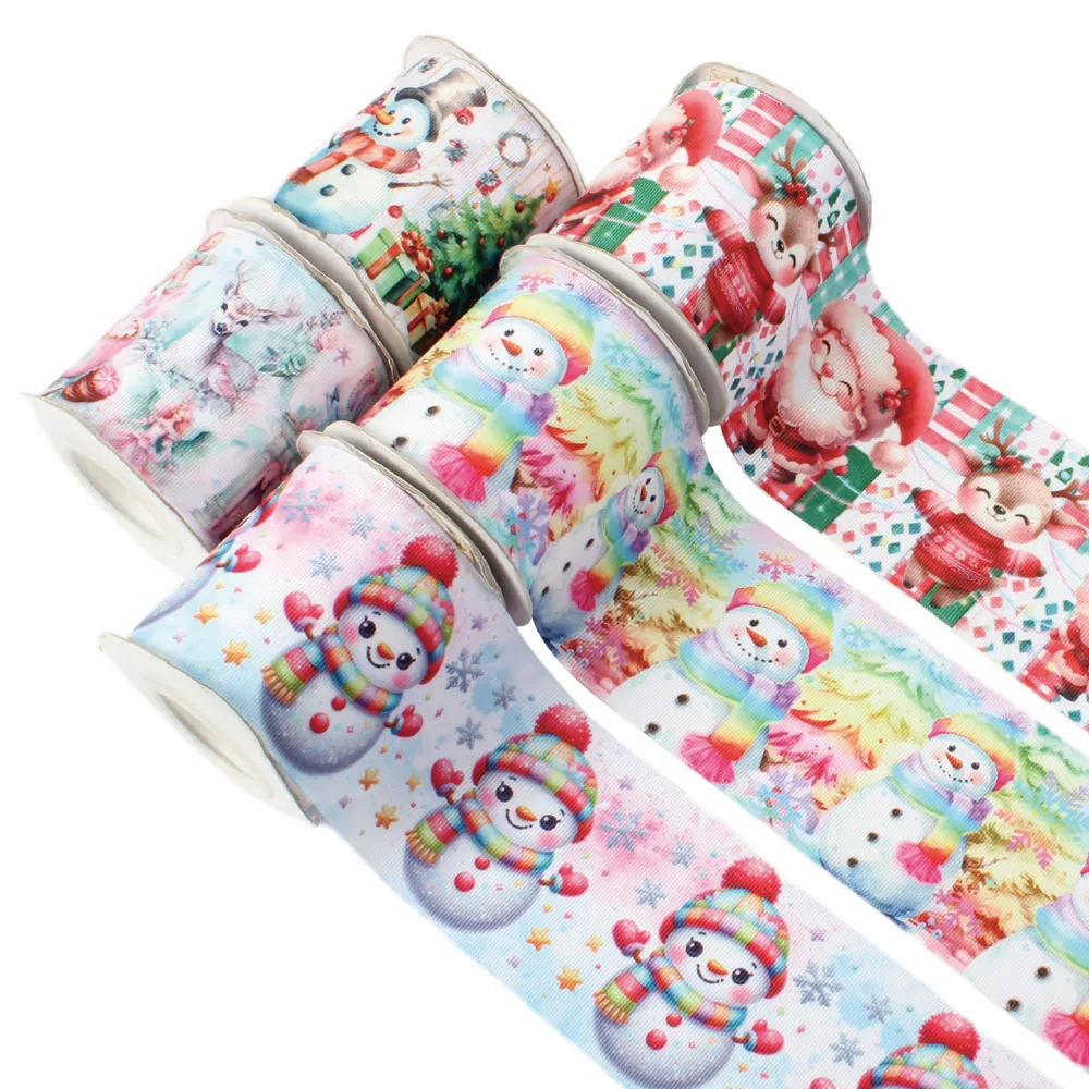 

(5 ярдов) Рождественская лента в репсовую ленту со снеговиком для бантов, материалы для рукоделия, аксессуары ручной работы «сделай сам»