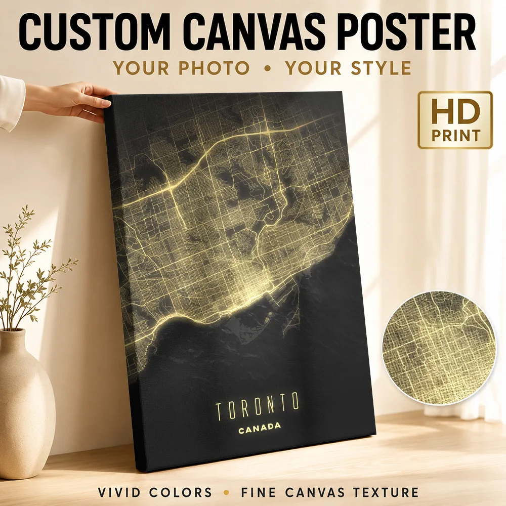 Toronto Canada City Map Wood Framed Canvas Poster Customized Photo Street Line Design Wall Art For Living Room Housewarming Gift