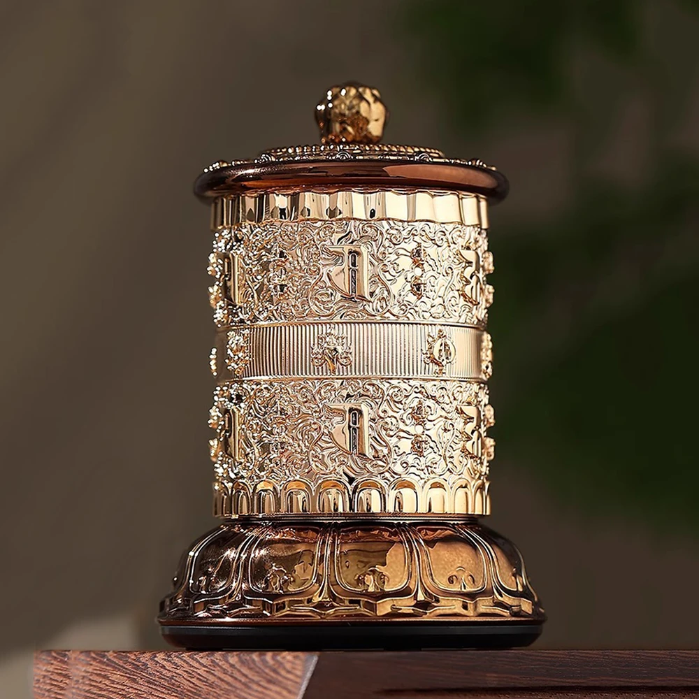 Mini Portable Electric Prayer Wheel, Charging Style Small Valokitesvara Six-Character Mantra Drum, Household Prayer Ornaments