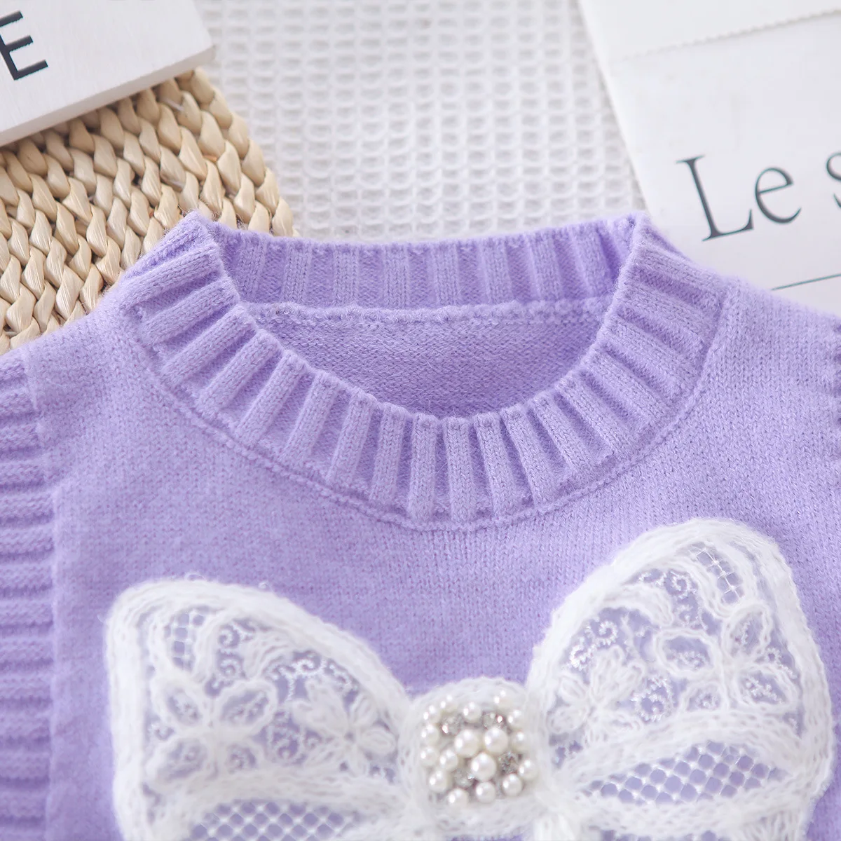 2025 Spring New Girls Clothing Set 1-5Y Girls Suit Solid Shirt Matched Bow Knit Vest And Blue Jeans 3 PCs Girls Suit