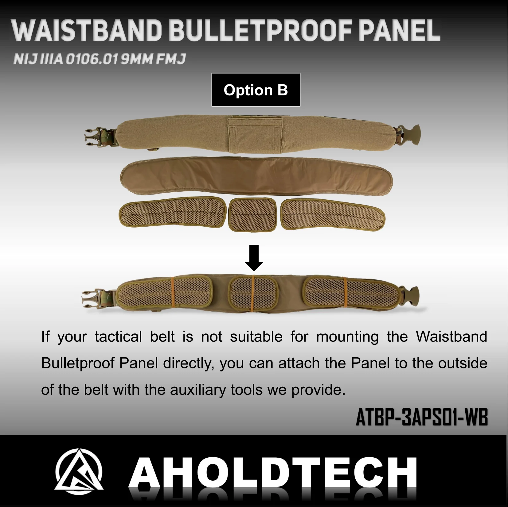 Aholdtech cinto nij iiia cintura à prova de balas treinamento universal acolchoado cinto largo painel macio