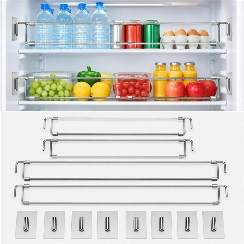A95E-4 Pack RV Fridge Bars 12.44-22.63 Inch Extendable Adjustable Refrigerator Tension Rods Spill-Proof Storage For Travel