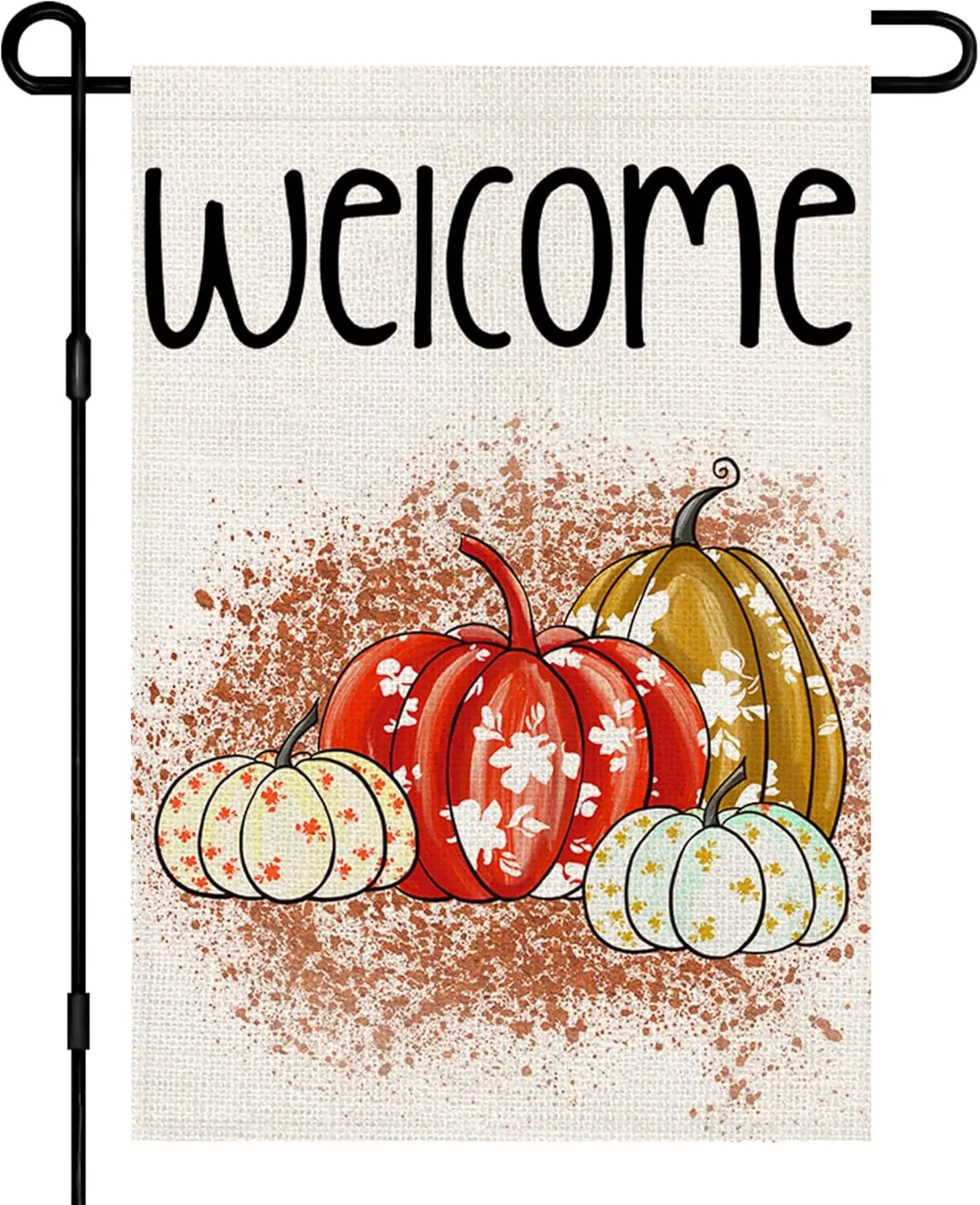 Welcome Fall Pumpkin Garden Flag Burlap 12x18 Inch Double Sided, Seasonal Autumn Farmhouse Style Sign Lawn Small Flags Yard Outs