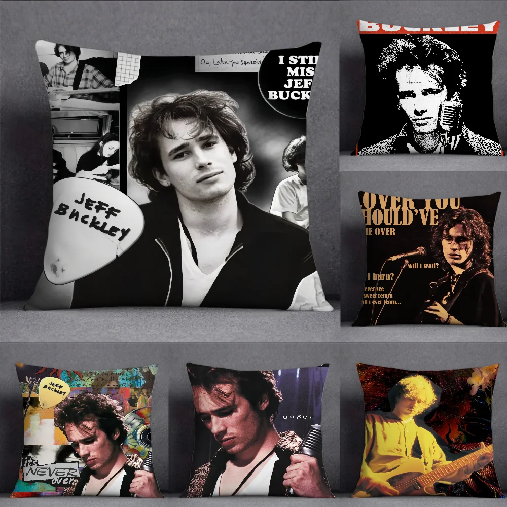 Retro J-jeff Buckley Pop Singer Anime Pillow Case Square Double-Sided Printing Short Plush Sofa Cushion Cover Bedside Pillow