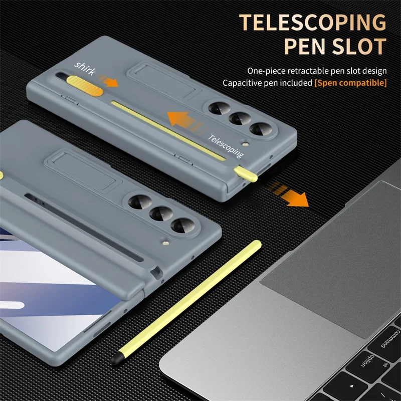 Coque de téléphone à charnière magnétique, étui de Protection en verre pour écran Samsung Galaxy Z Fold 7 6 5 4 3, support de fente pour stylo de rangement rétractable