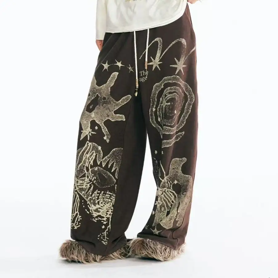 Fashionable Printed Patterns Men's Casual Pants Fashion Autumn Bottoms Elastic Waist Wide Leg Male Trendy Streetwear Tide