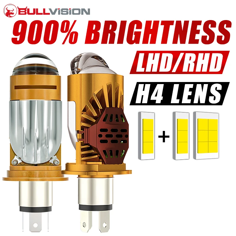 Bullvision H4 LED Car Headlights Bulbs CANBUS Turbo Auto Bulb H4 High Low Beam Lights H4 Bi Projector Lens Fog Lamps 12V LHD RHD